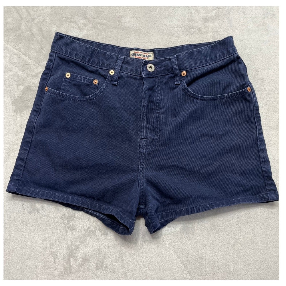 VTG Guess Denim Shorts Women 31 Blue High Waisted Button Fly Cotton Vacation